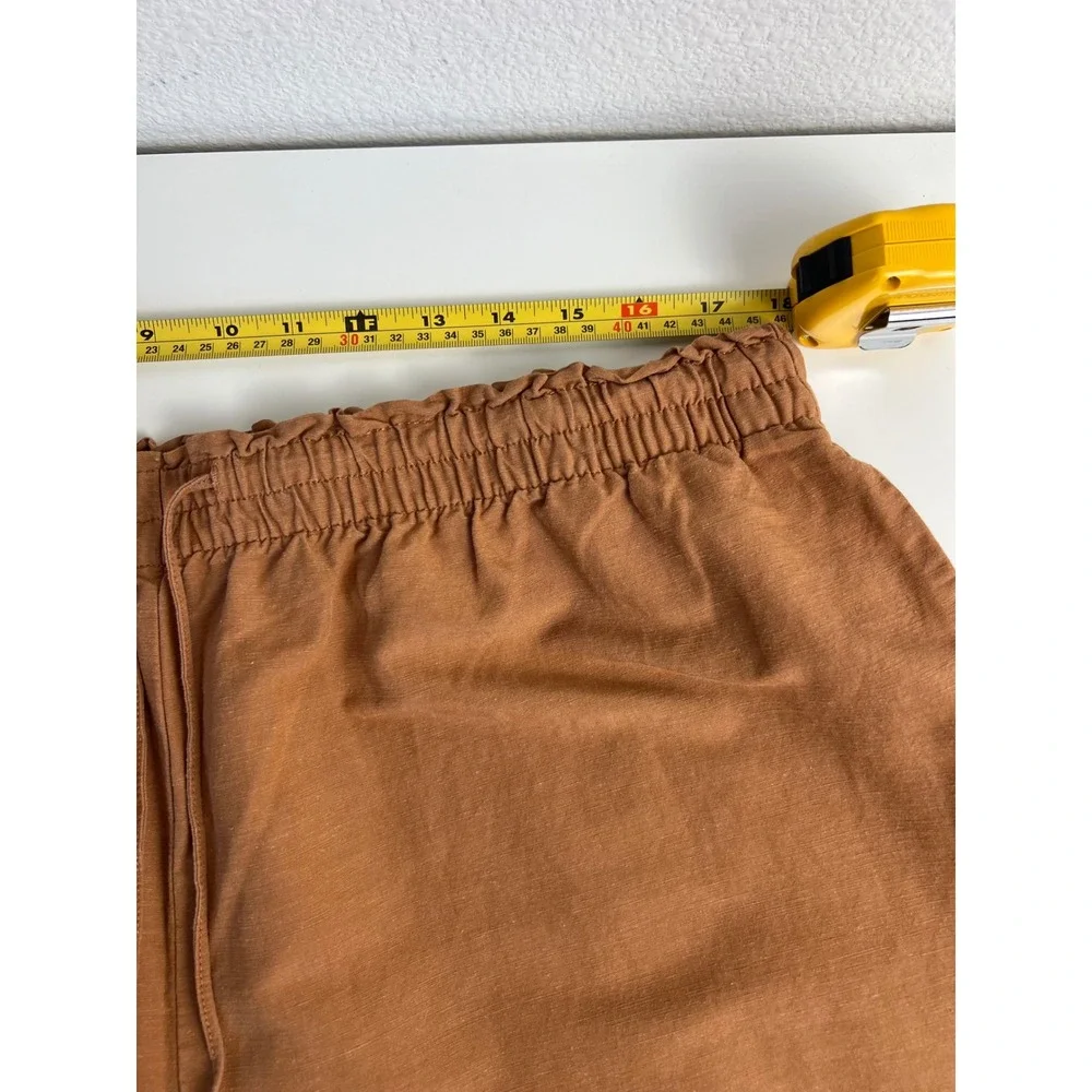 H&M Linen Blend Wide Leg Crop Pants XL Rust Brown Pull On Elastic Waist Coastal‎